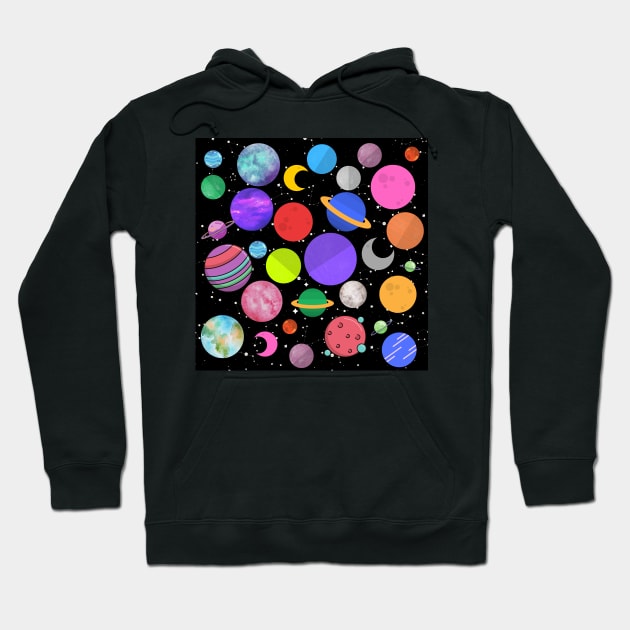 Solar System Planetarium Colorful Planets Pattern Hoodie by CONCEPTDVS